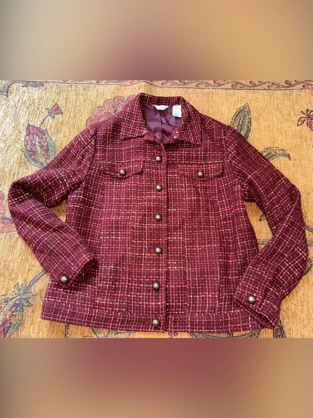 Laura Ashley Burgundy Tweed Button Jacket blazer ladies sz petite S